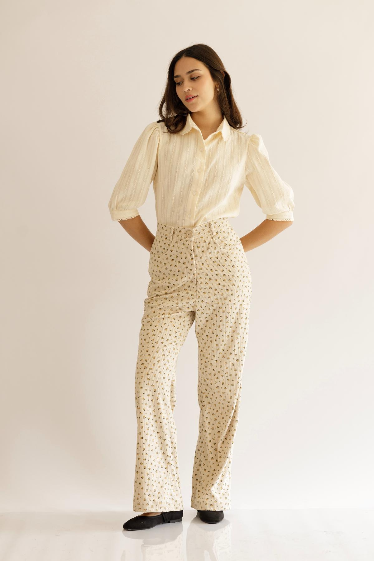 Pantalon Jazmin Flores_Crema