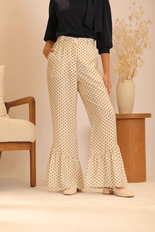 Pantalón Vuelo Print_Crema