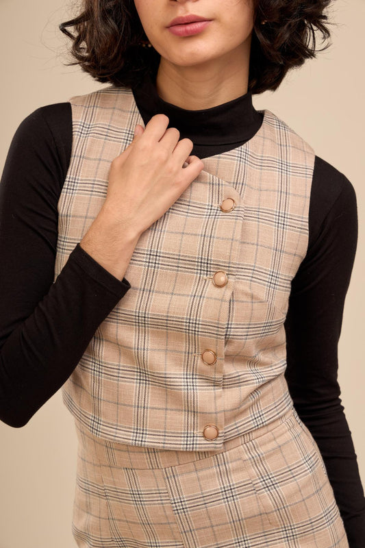 Chaleco Harper Cuadros_Beige