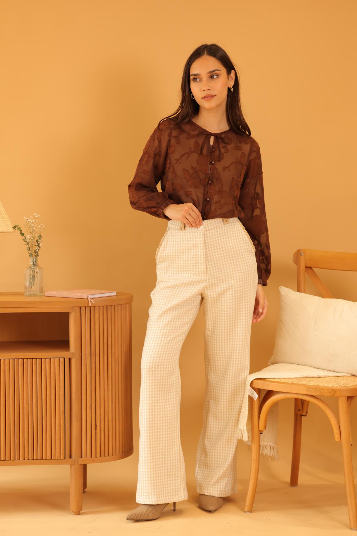Pantalon Hazel Cuadros_Crema