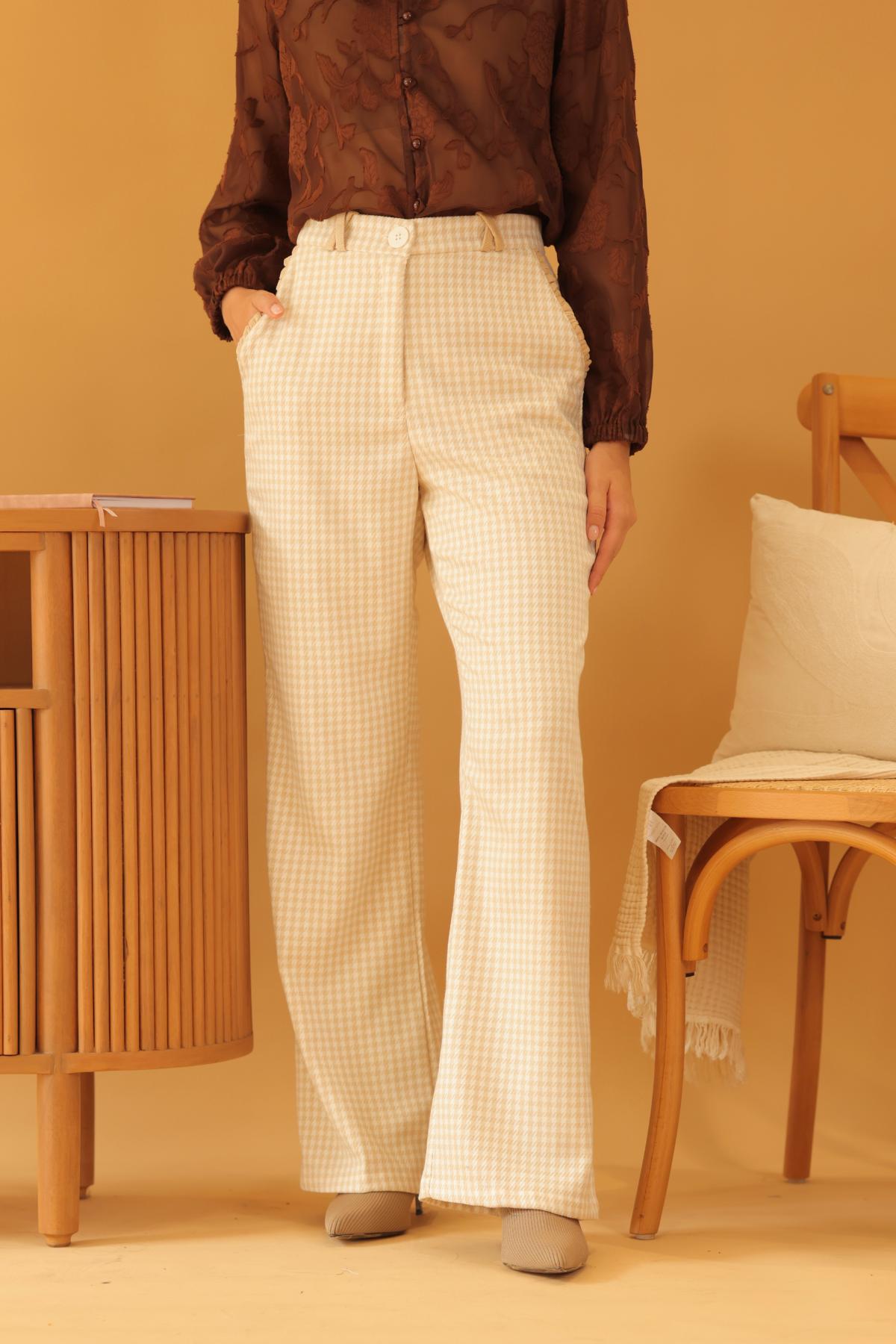 Pantalon Hazel Cuadros_Crema