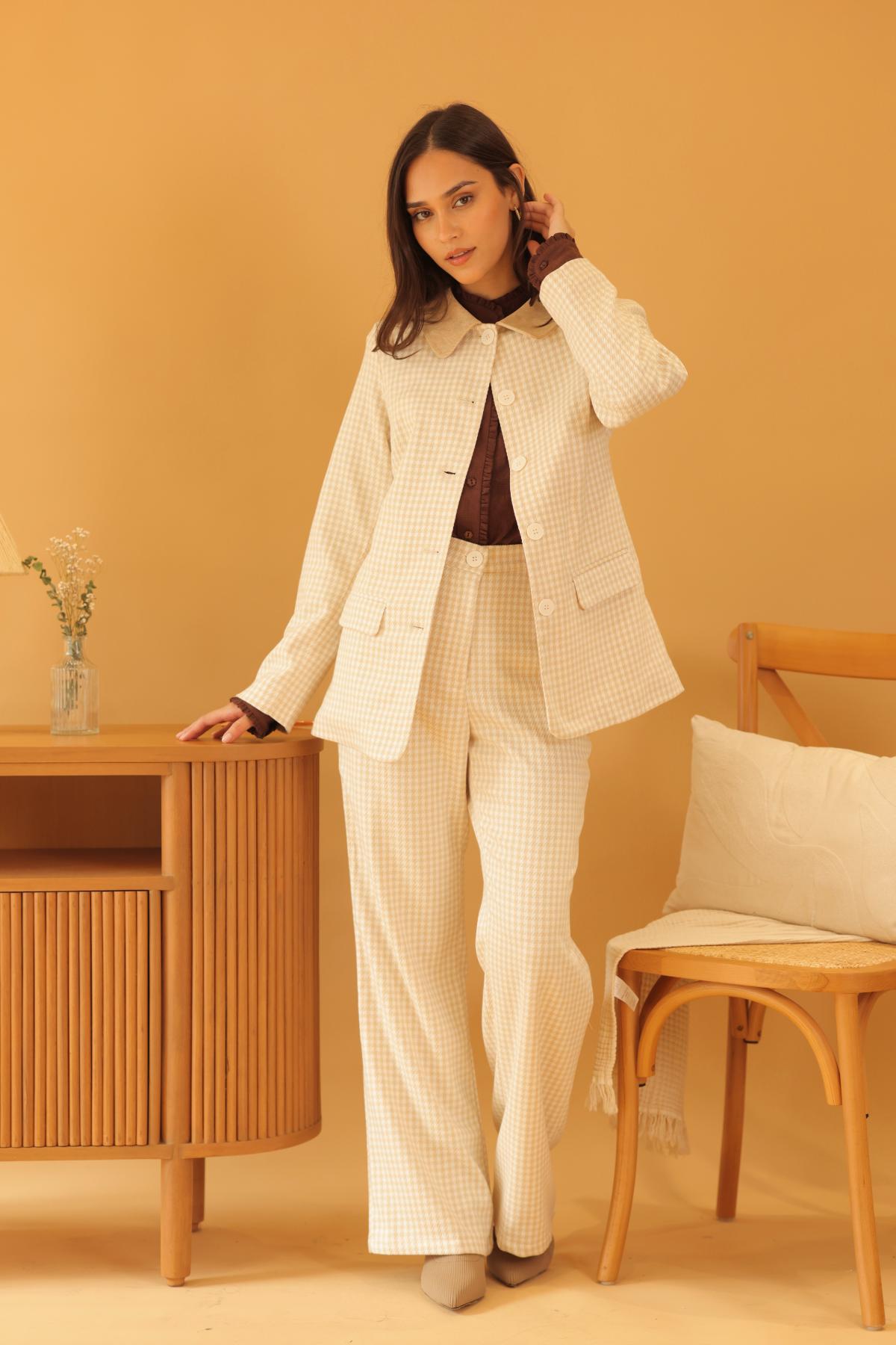 Blazer Calma Cuadros_Crema