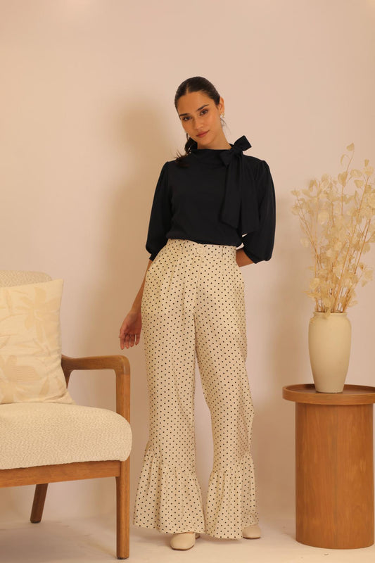 Pantalón Vuelo Print_Crema