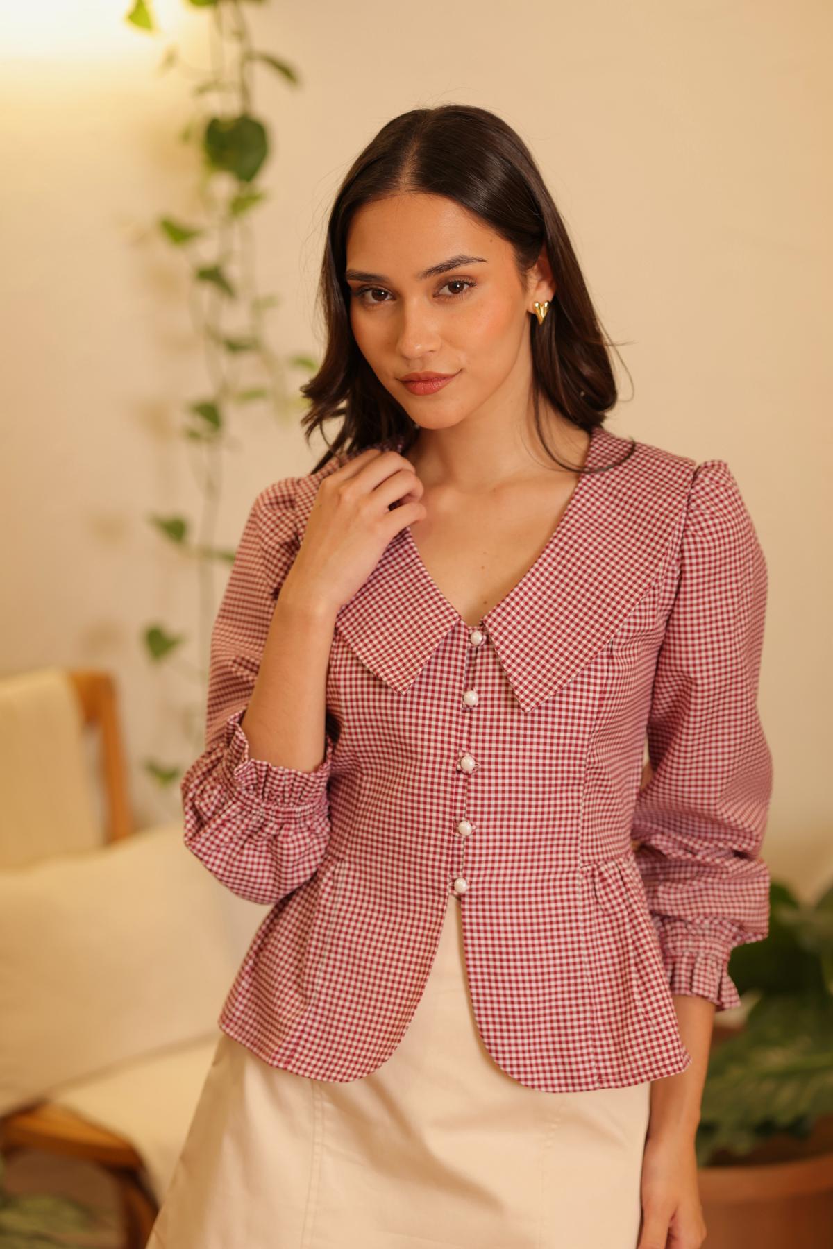 Blusa Emma Vichy_Burgundy