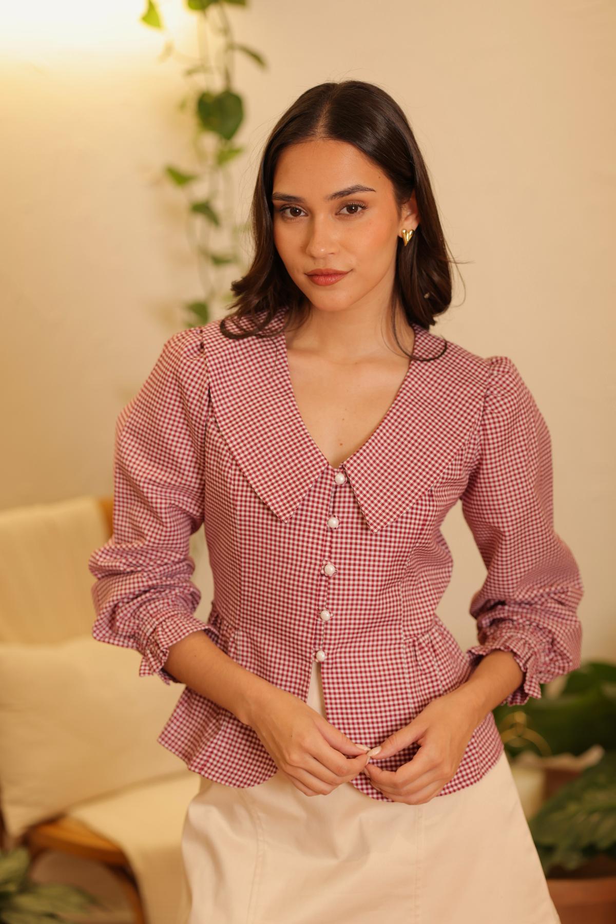 Blusa Emma Vichy_Burgundy