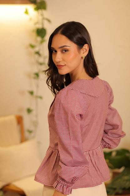 Blusa Emma Vichy_Burgundy