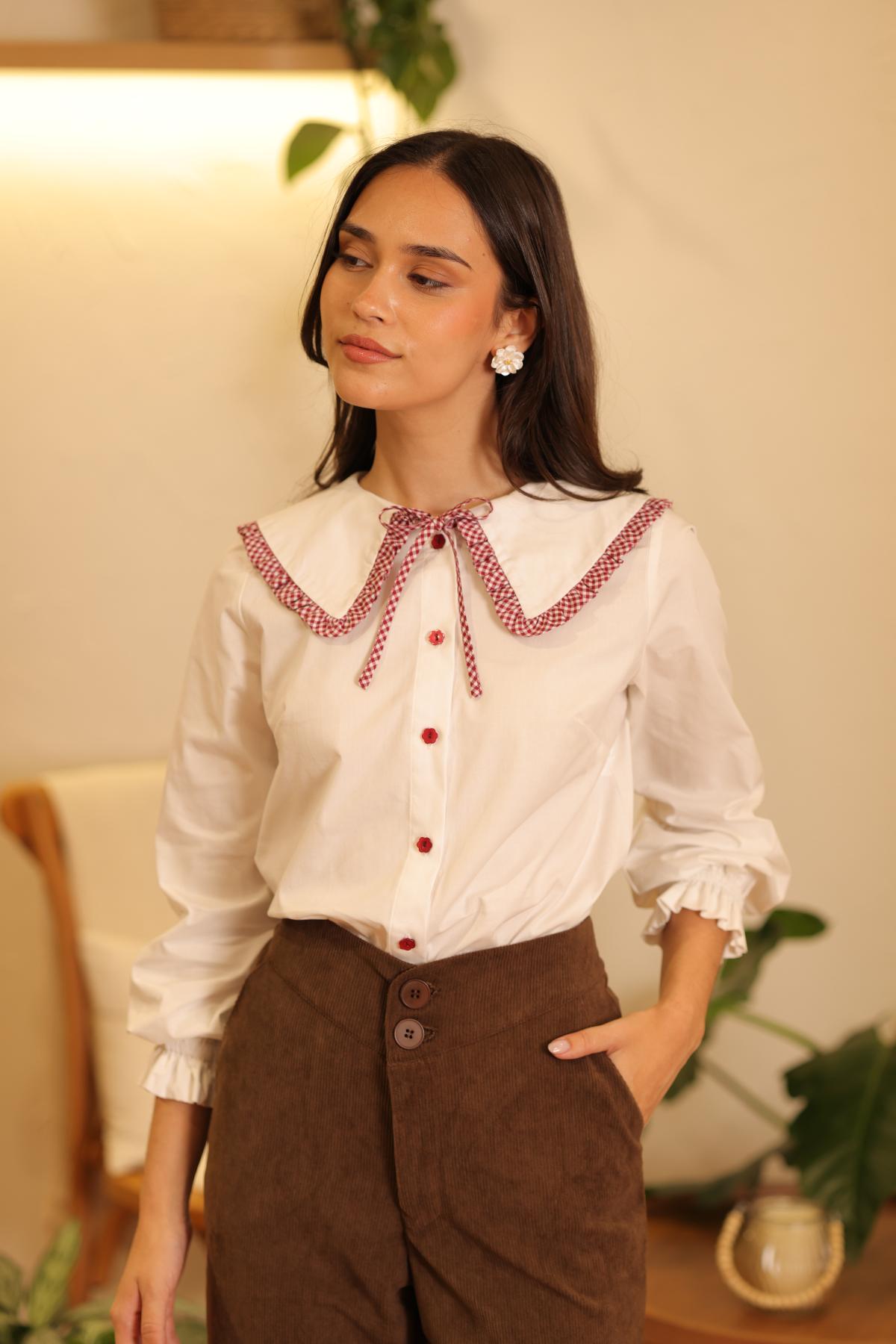 Blusa Dalia Vichy_Burgundy - PRE VENTA